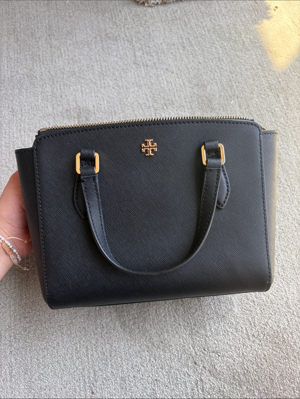 Tory Burch Black Saffiano Mini Satchel with Gold Hardware